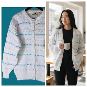 Vtg 80s 90s Winona Knits Large Cardigan Sweater Stripe Pastel Kawaii Fairy Core